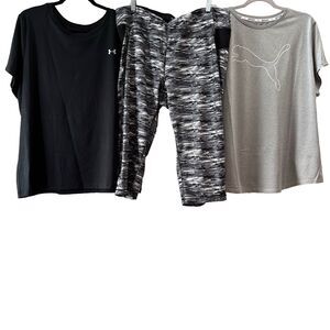 Lot of 3 Women's Sz 2X: 1-TEK GEAR Leggings, 1-Under Armour Shirt, 1-PUMA Shirt